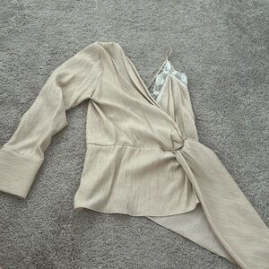 Zara top beige with lace, one shoulder, size L